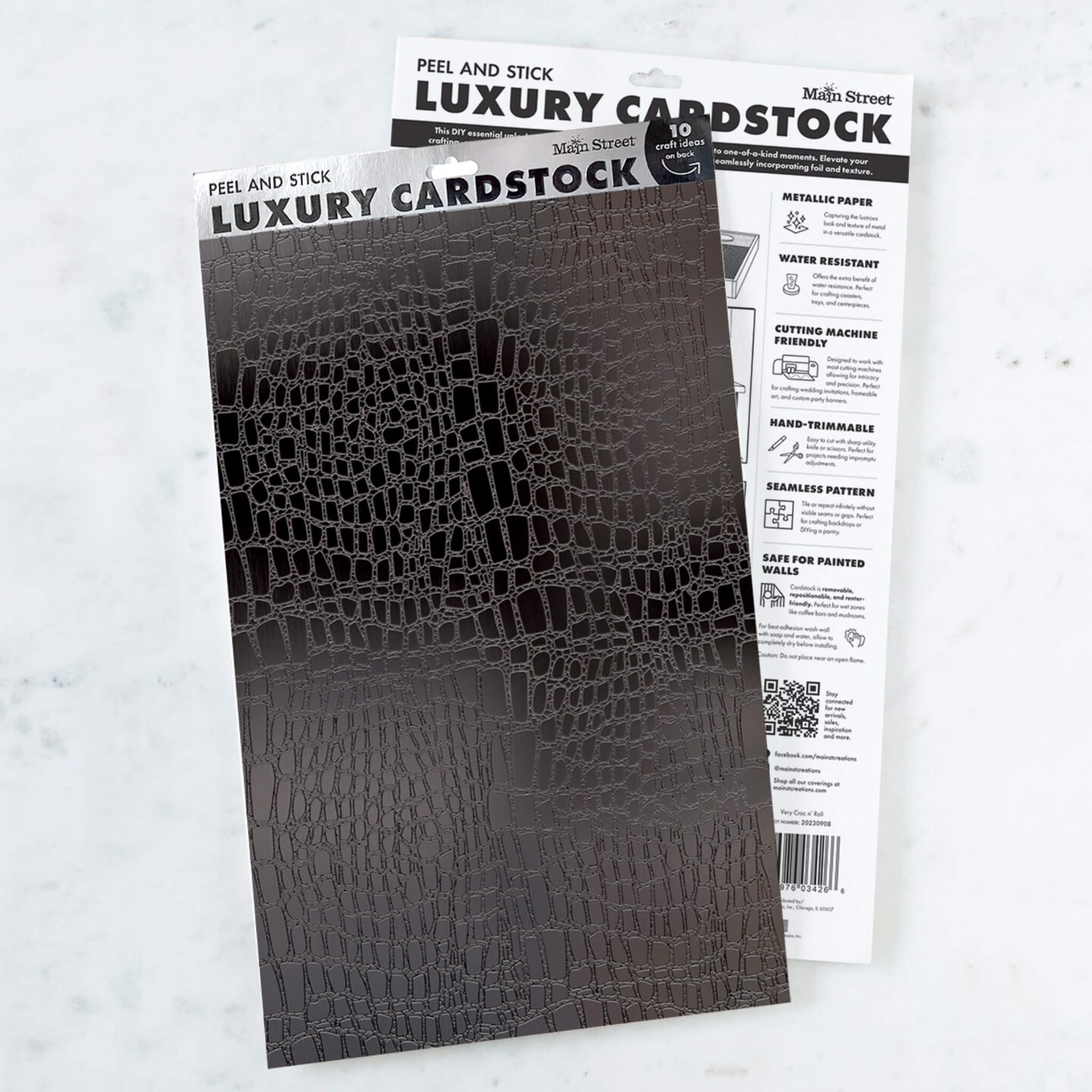 Peel and Stick Craft Paper. Black Crocodile Print. Embossed Peel and Stick Paper