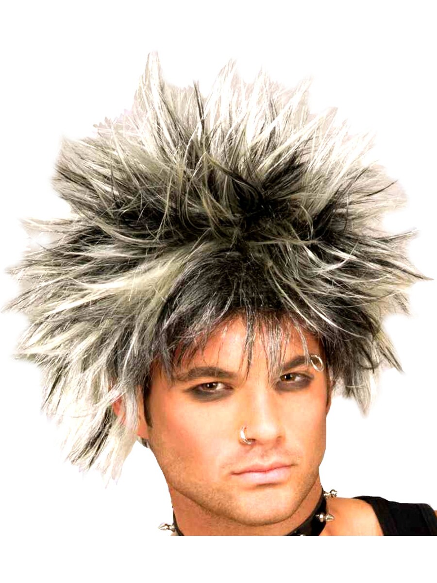 Adult Womens Black and Blonde Spiked 80s Punk Costume Wig