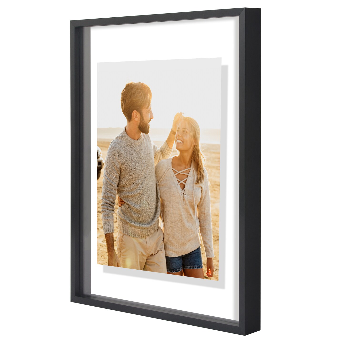 Americanflat Floating Aluminum Picture Frame - Pack of 2 - Multi Pack Photo Frames - Black Metal Molded Frame - Shatter Resistant Glass - Hanging Hardware - Black
