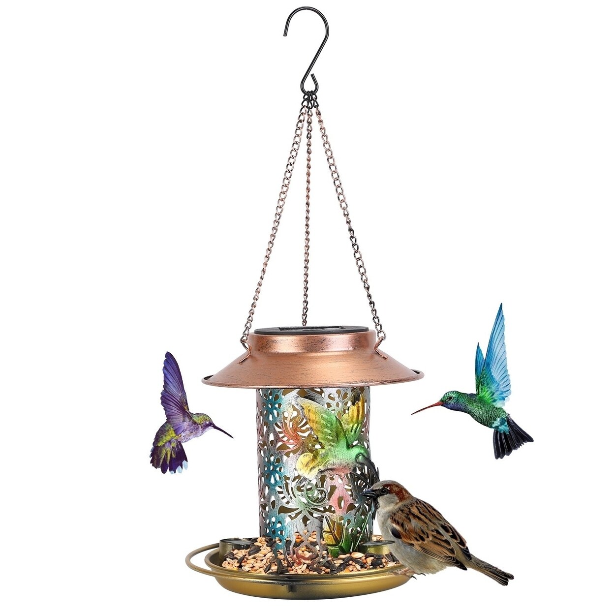 SKUSHOPS Solar Bird Feeder Decorative Hanging Bird Feeder Lantern Warm White Light Bird Feeder for Outdoor Garden Backyard