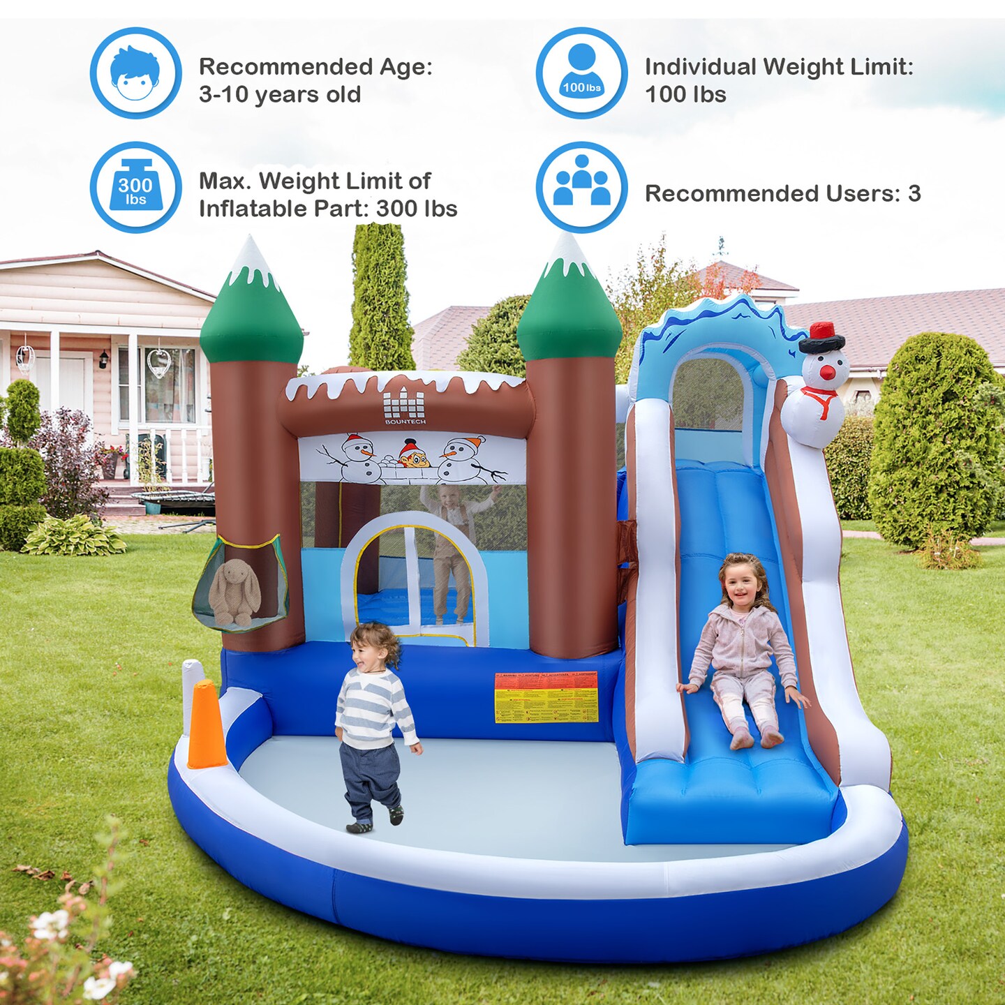 Costway 6-in-1 Winter Theme Snowman Inflatable Castle Kids Bounce House