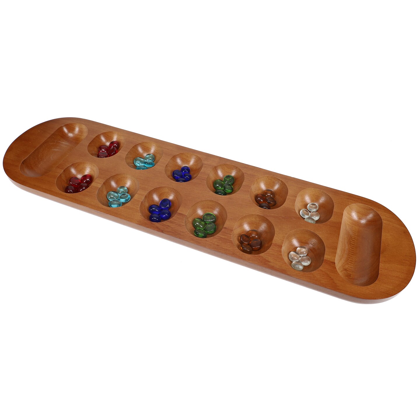 WE Games Solid Wood Mancala Board Game with Walnut Stain - 22 in.