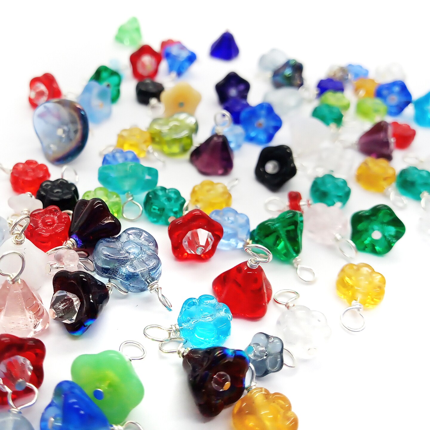 Mixed Flower Dangles, 20 pc, Glass Floral Drop Charms, Mix of Colors & Styles, Adorabilities