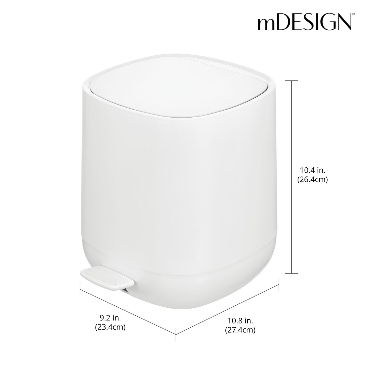 mDesign Plastic 1.3 Gallon/5 Liter Bathroom Garbage Can, Removable Liner