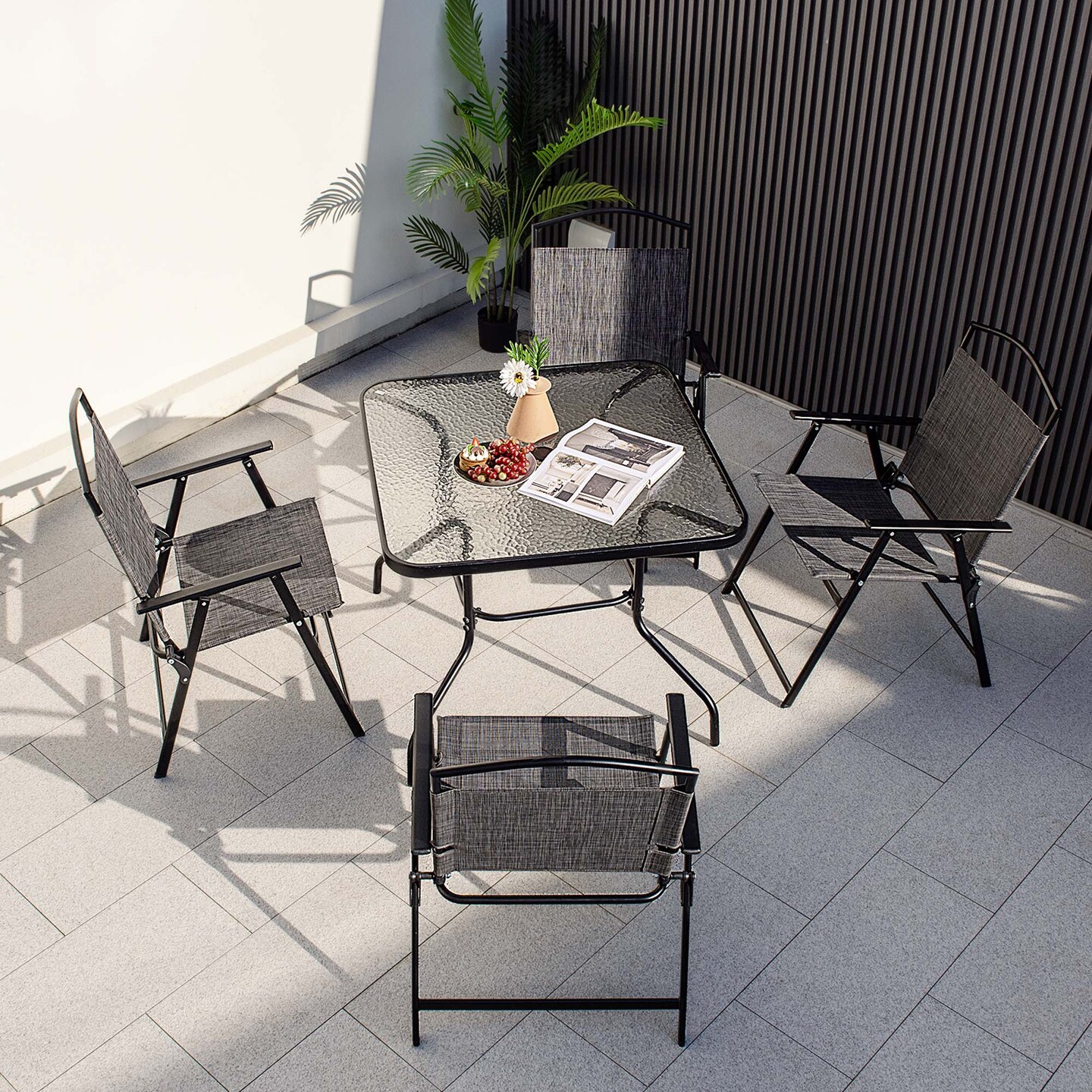 Costway Patio Folding Dining Chairs Set of 4 with Cozy Seat Fabric &#x26; Heavy-Duty Metal Frame Grey