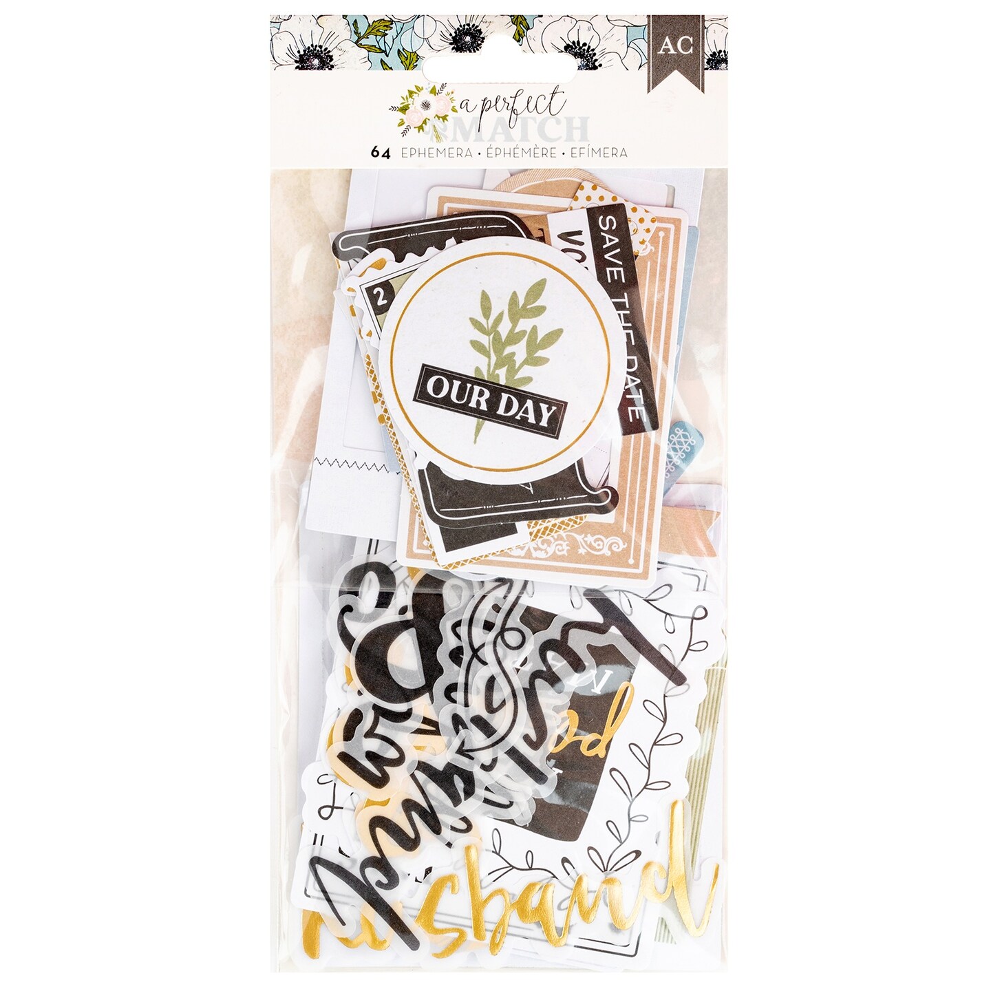American Crafts A Perfect Match Ephemera Die-Cuts 64/Pkg-Journaling, Vellum Gold Foil