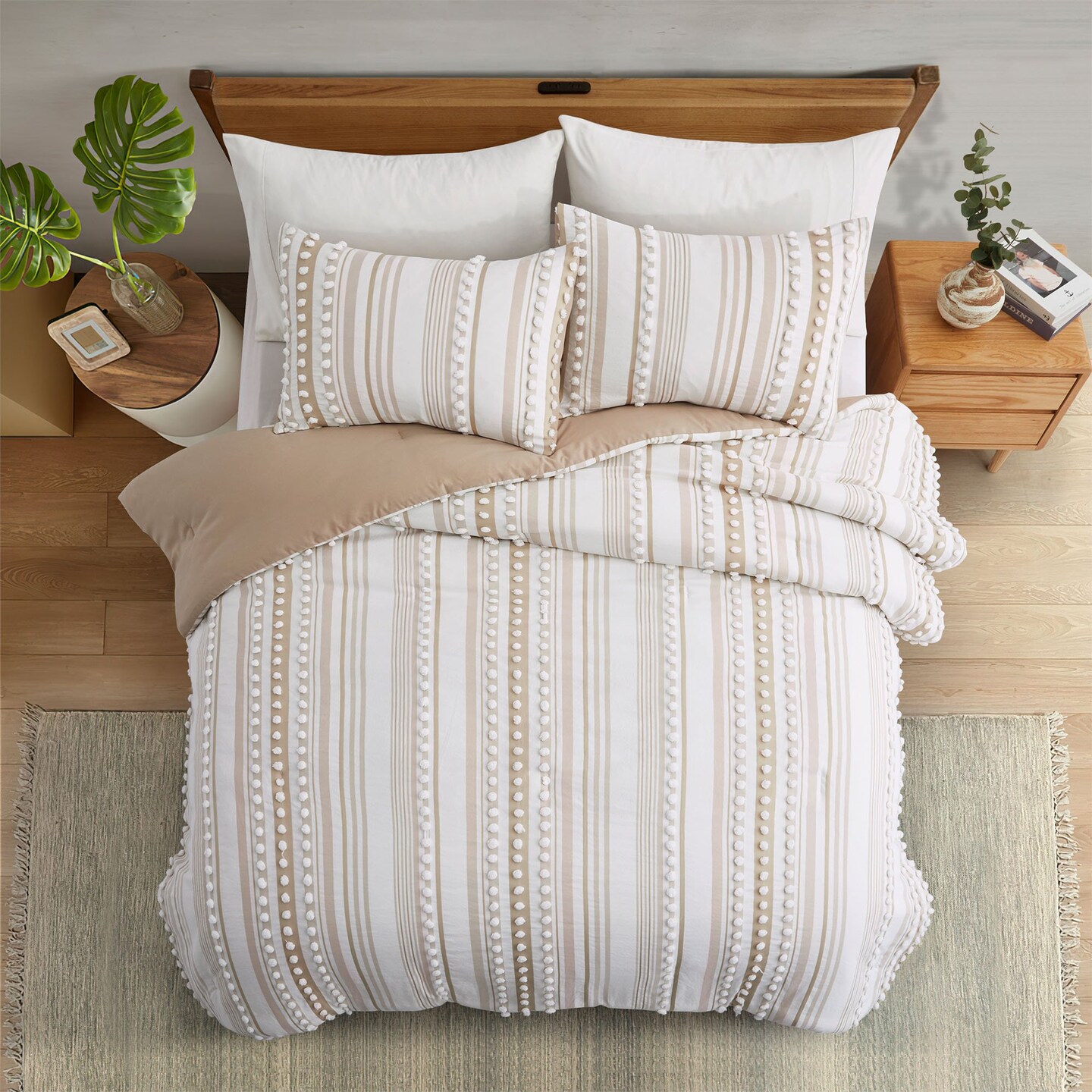 Peace Nest Boho Tufted All Season Bedding Sets Pom Pom Comforter Soft Jacquard Comforter with Pillow Case