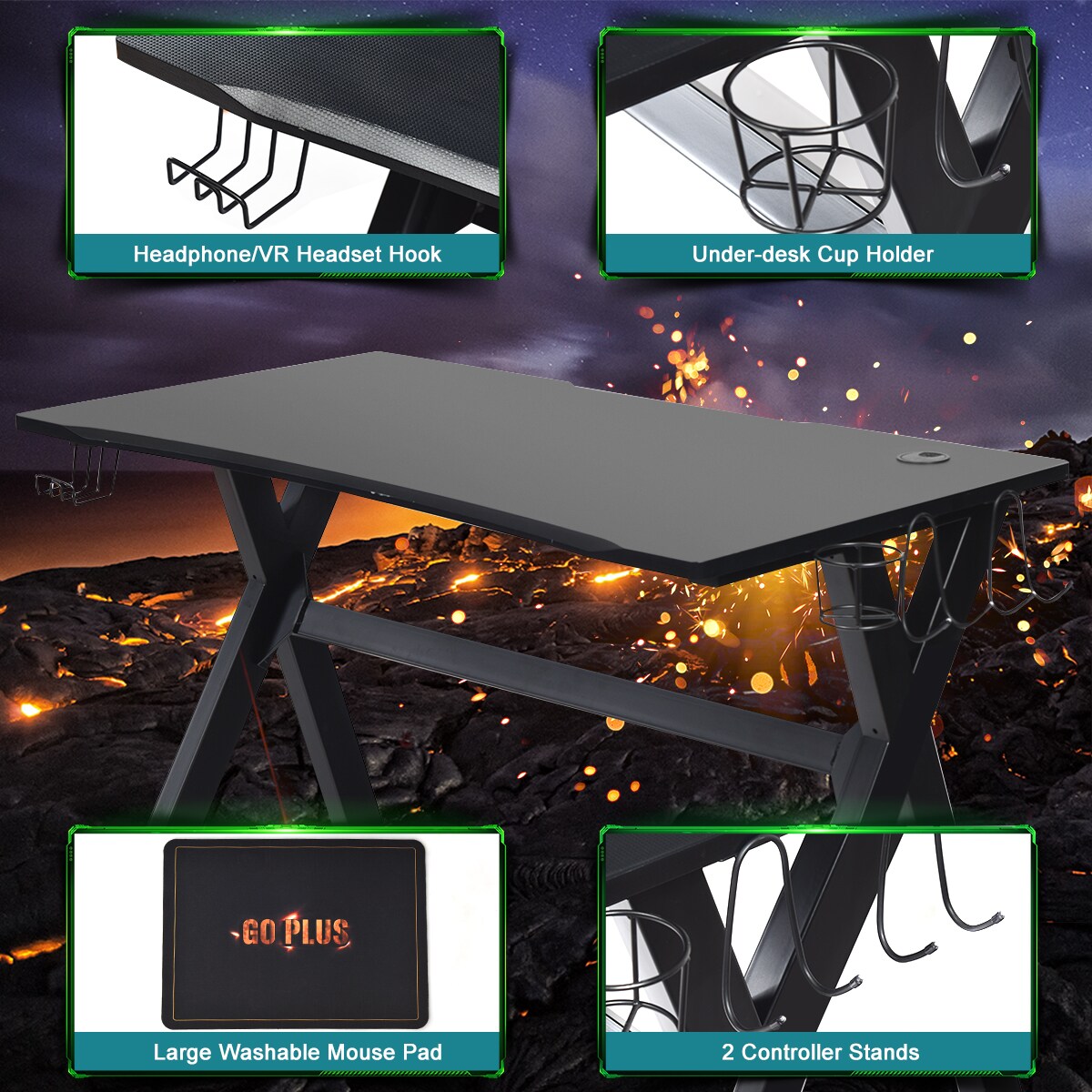 Costway Gaming Desk Computer Desk Table w/Cup Holder &#x26; Headphone Hook Gamer Workstation