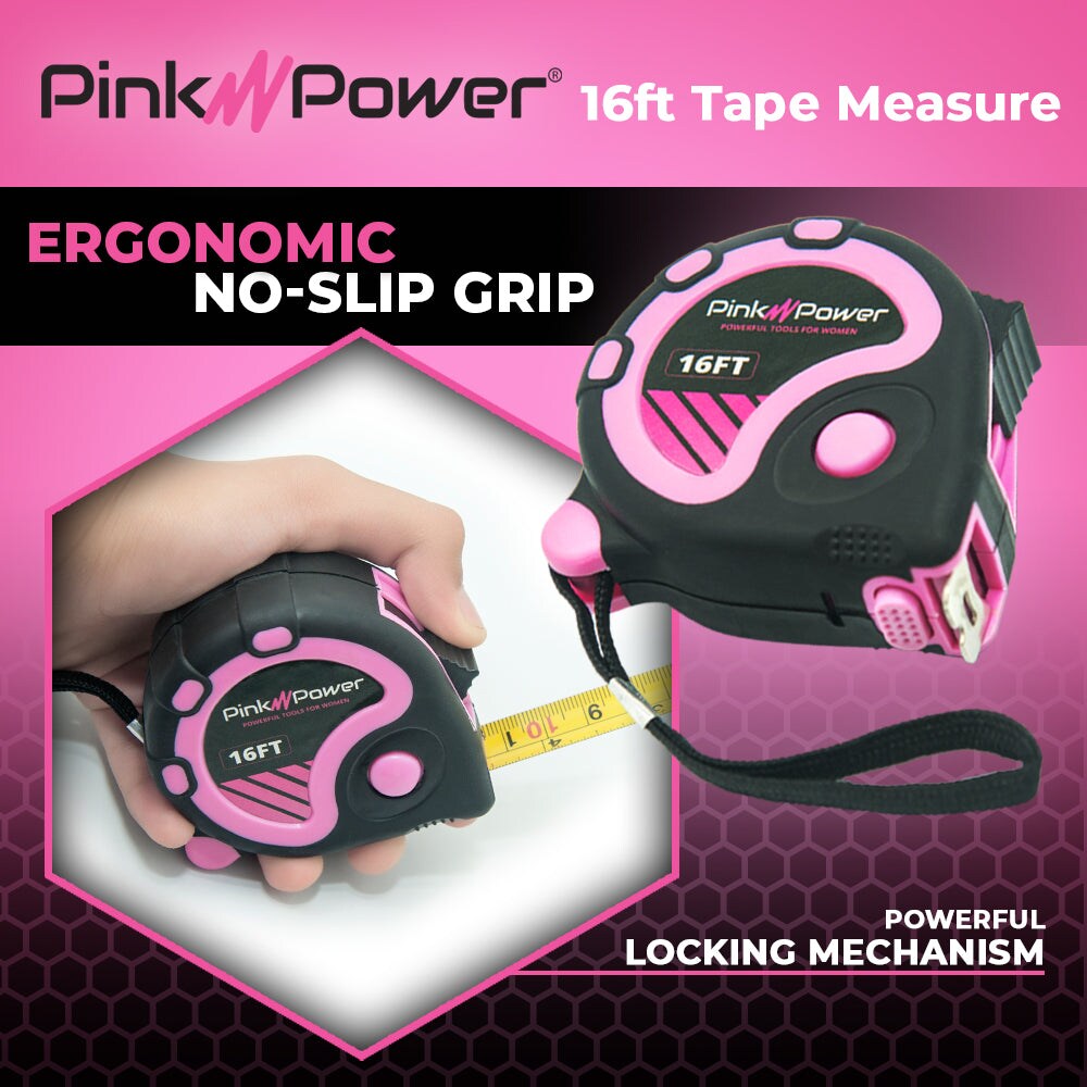 Pink Power 16ft. Pink Retractable Tape Measure