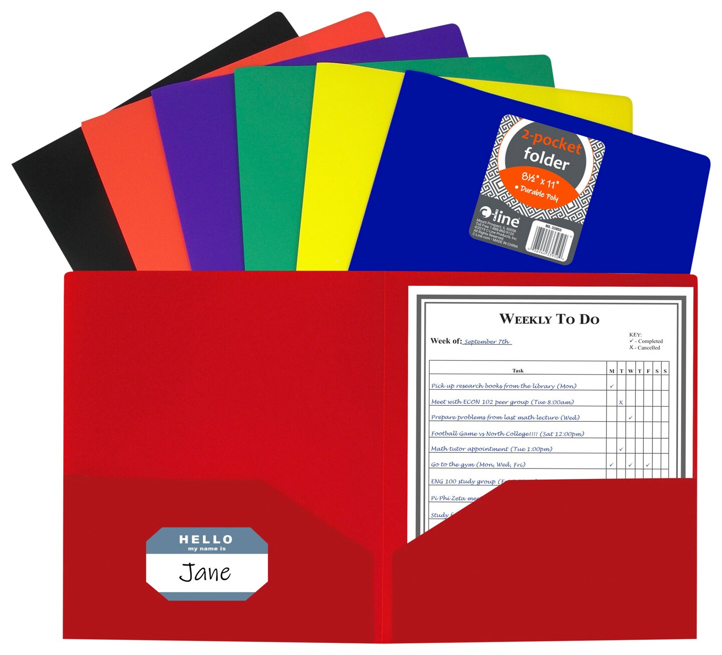 C-Line Poly 2-Pocket Portfolio Folder, Letter Size, Assorted Colors, Set of 36