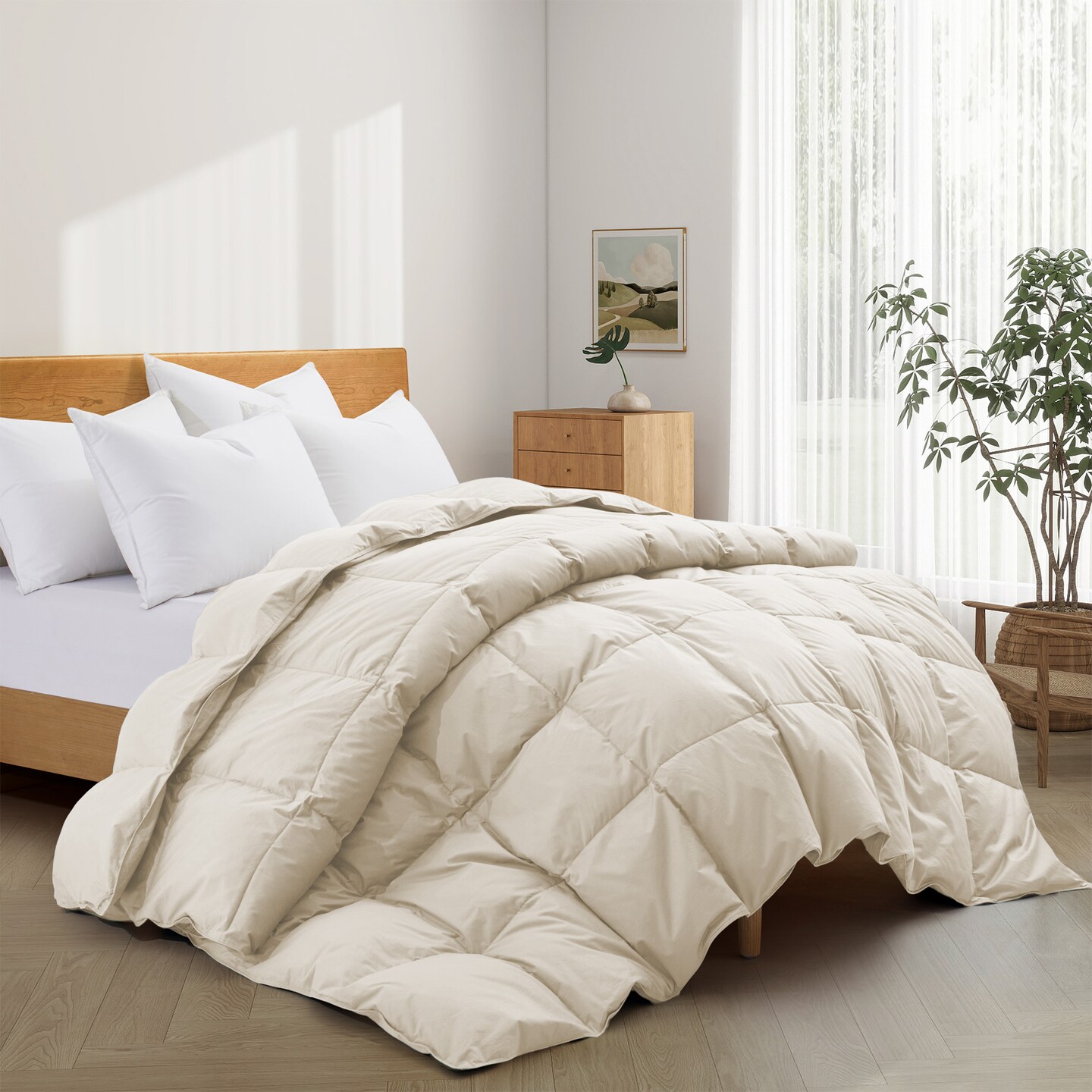 Peace Nest Luxury Hotel Comforter Organic Cotton All Season Fluffy Goose Down Feather Machine Washable Comforter