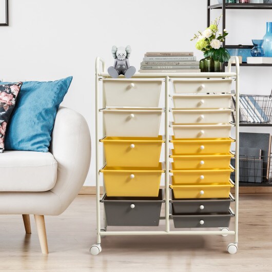 15-Drawers Multi-Use Rolling Storage Organizer Cart with Chrome Finish Steel Frame Perfect for Any Room