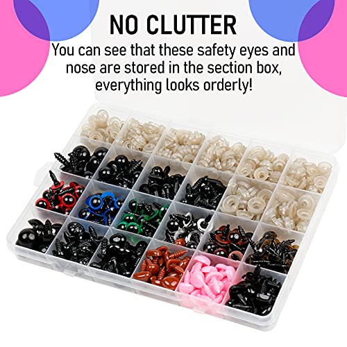 Willstar 580pcs Doll Safety Eyes Noses,Colorful Safety Eyes Noses for Crafts Crochet Stuffed Animals Plastic Multicolor 6mm 10mm 12mm 14mm 16mm 18mm