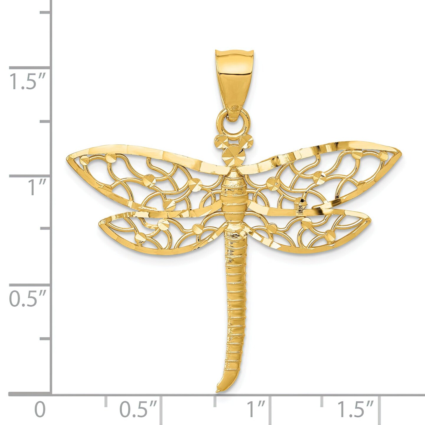14K Gold Diamond Cut Dragonfly Charm Pendant Jewelry 37 x 38.5 mm