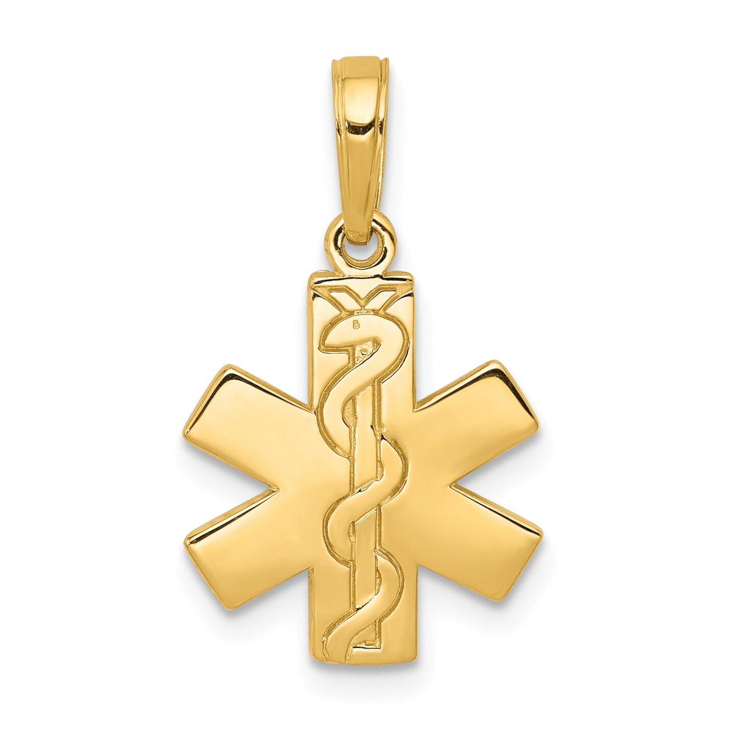 14K Gold Paramedic/Emt Symbol Pendant Charm Jewelry 21 x 13 mm