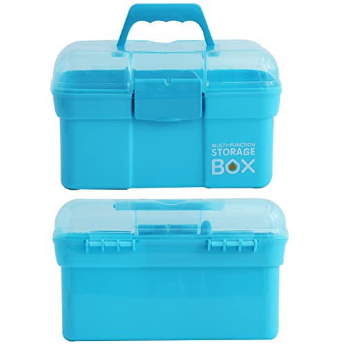 11'' Plastic Storage Box with Removable Tray, Multipurpose Organizer and Storage Case for Art Craft and Cosmetic (Blue)