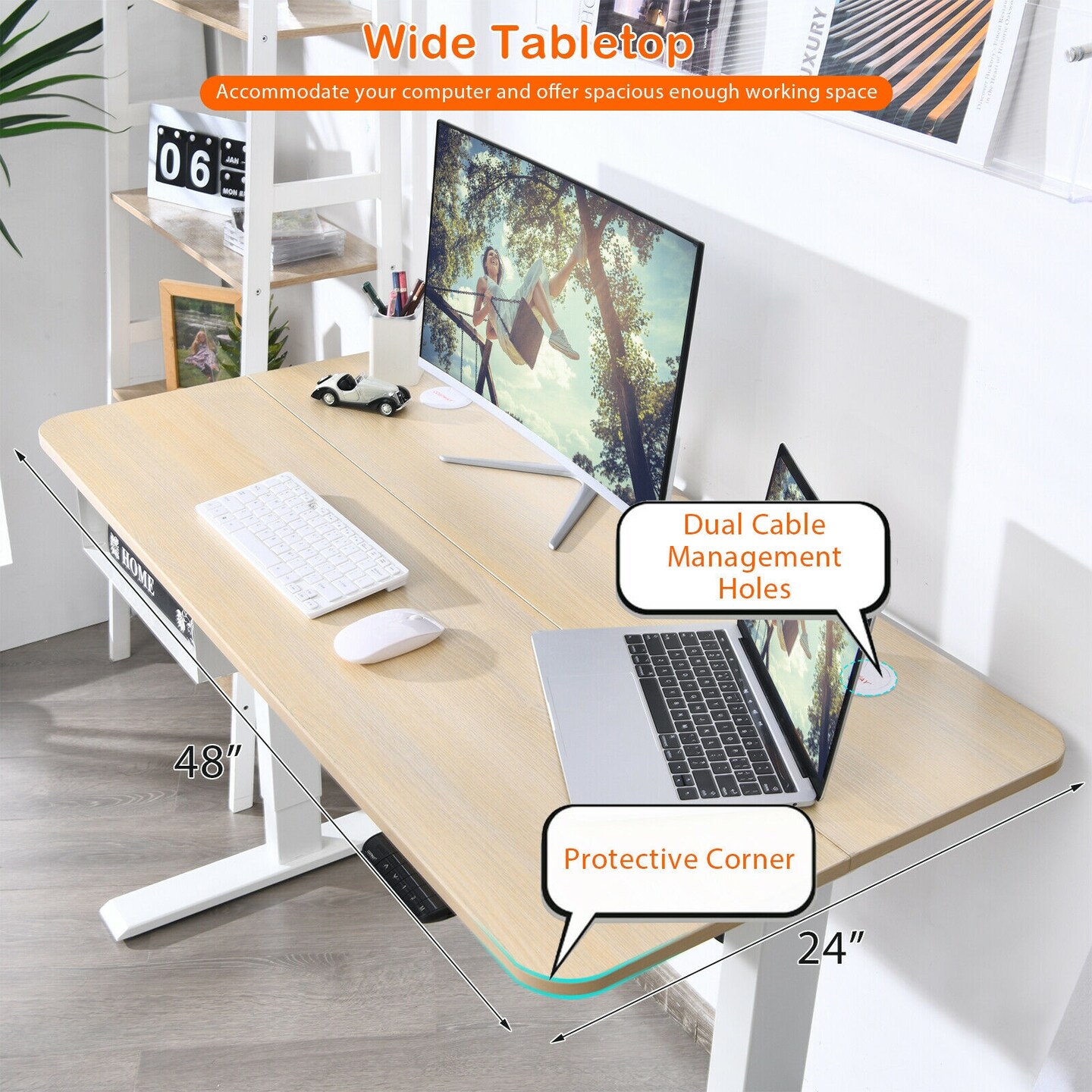 48 Inches Electric Standing Height Adjustable Computer Desk with USB Port and Cable Management tray