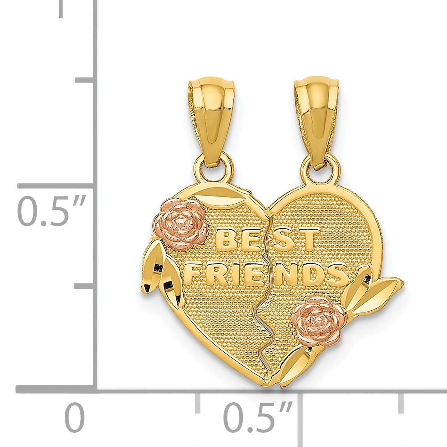14K Gold Two Tone Best Friends Break Apart Heart Pendant Charm 19mm x 16mm
