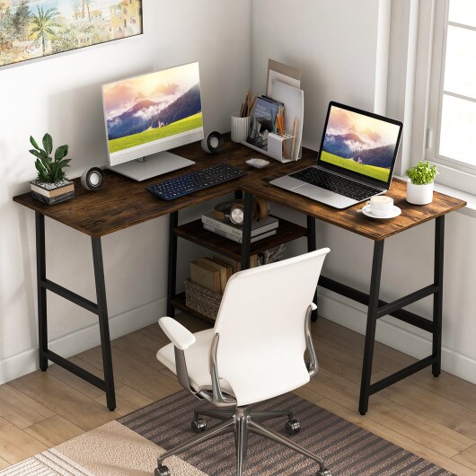 L Shaped Corner Computer Desk with Storage Shelves and Heavy Duty Metal Frame