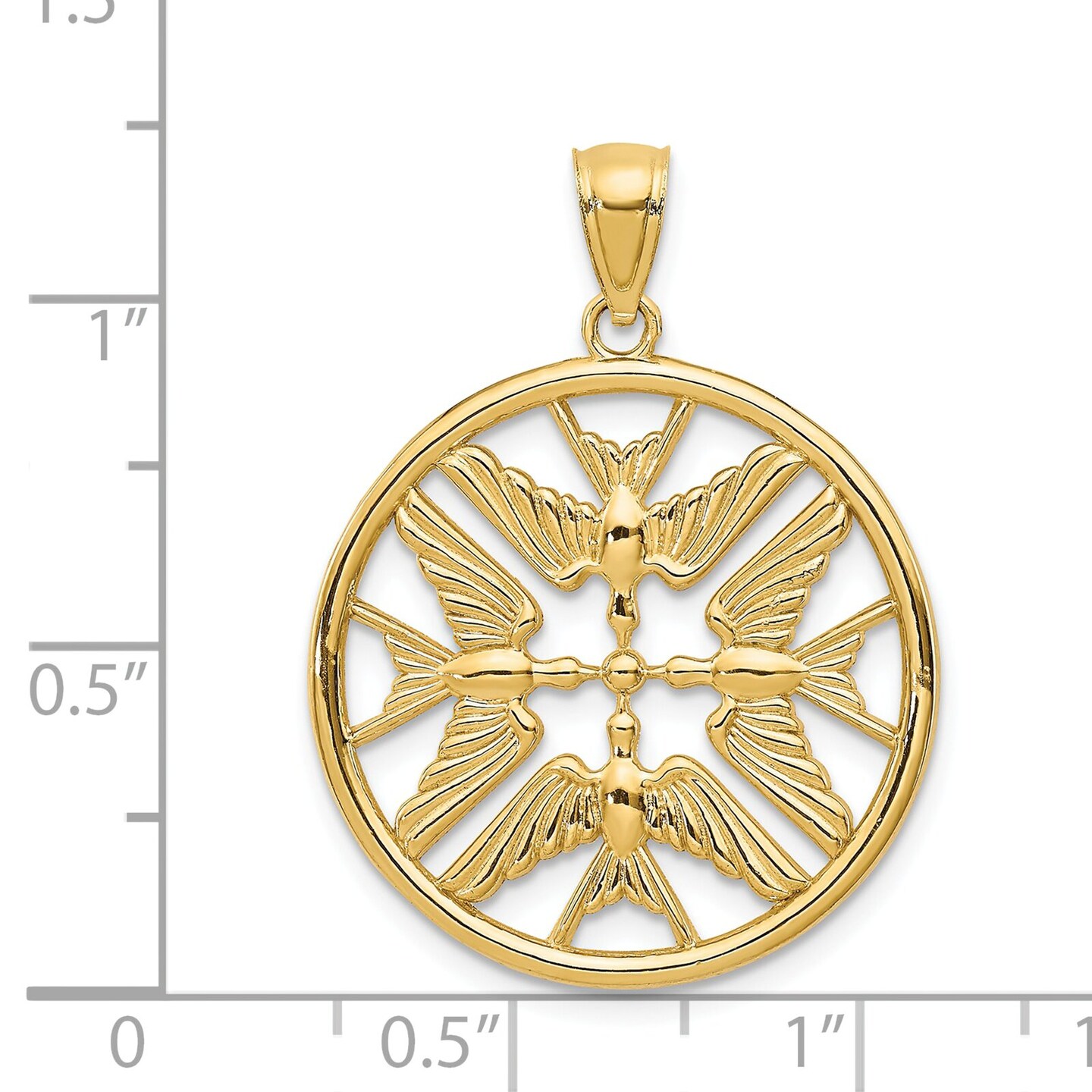 14K Gold Polished Doves In Circle Pendant Charm Jewelry 25 x 24 mm