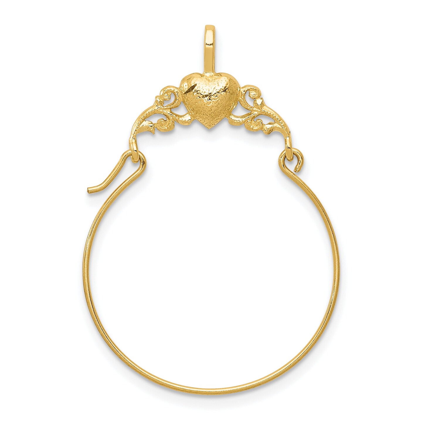 14K Gold Polished Heart Charm Holder Jewelry 34mm x 22mm