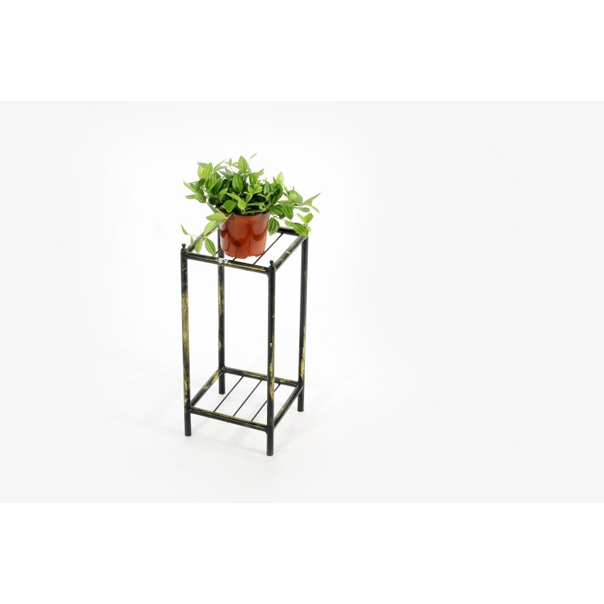 17" Gray Stone Slab 2 Tier Small Square Cast-Iron Plant Stand