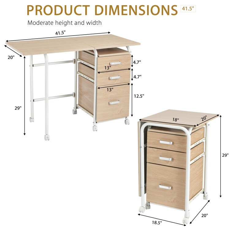 Folding Computer Laptop Desk Wheeled Home Office Furniture