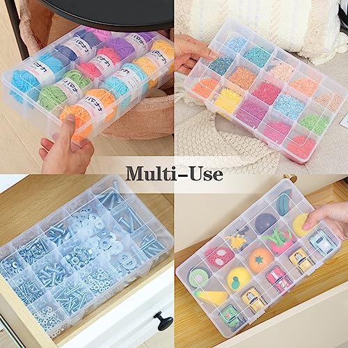 SGHUO 15 Grids Large Clear Plastic Organizer Storage Box Container Craft Storage with Adjustable Dividers for Beads, Art DIY, Crafts, Jewelry, Fishing Tackle with Label Stickers