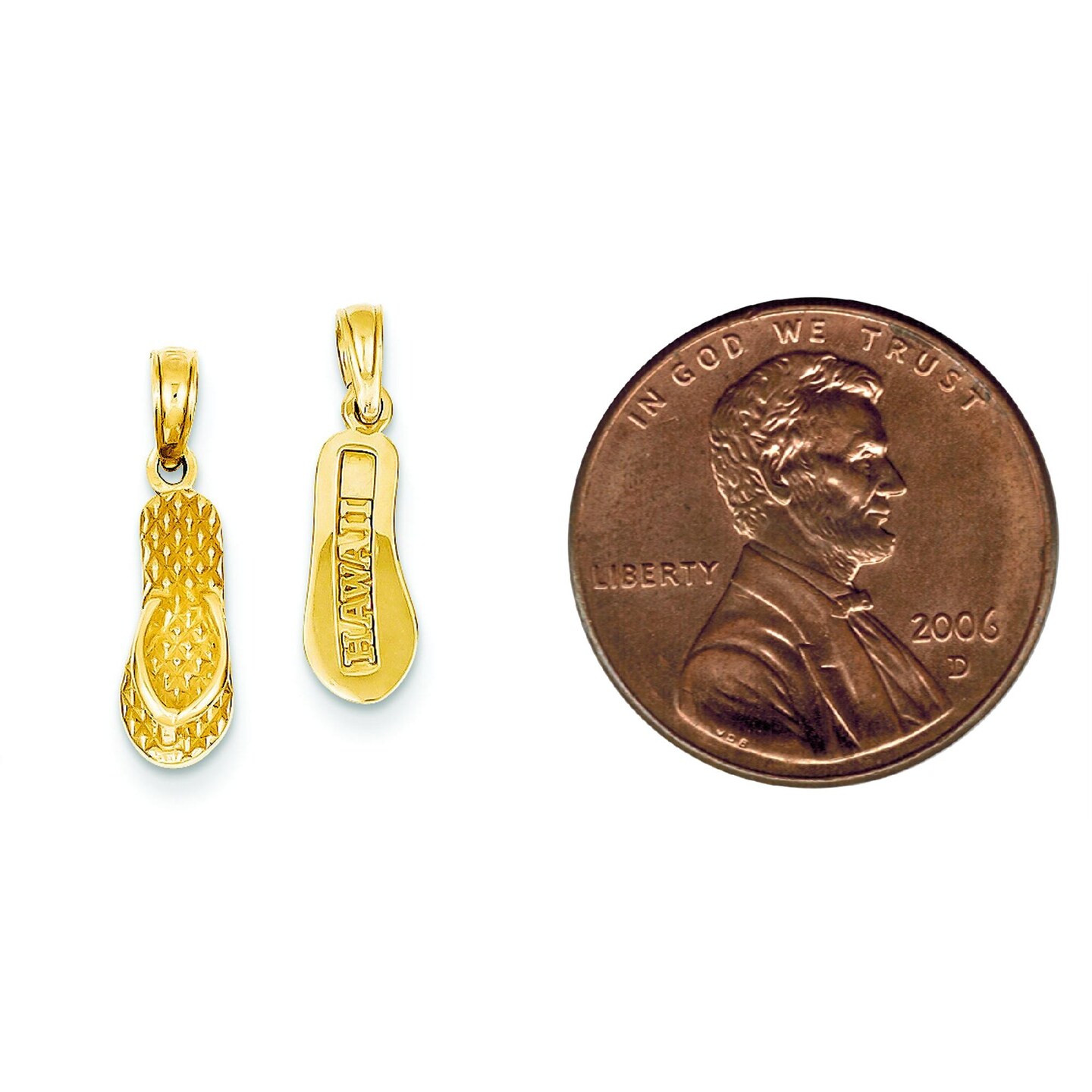 14K Gold Polished Hawaii Flip-Flop Pendant Jewelry 20.3mm x 5.7mm