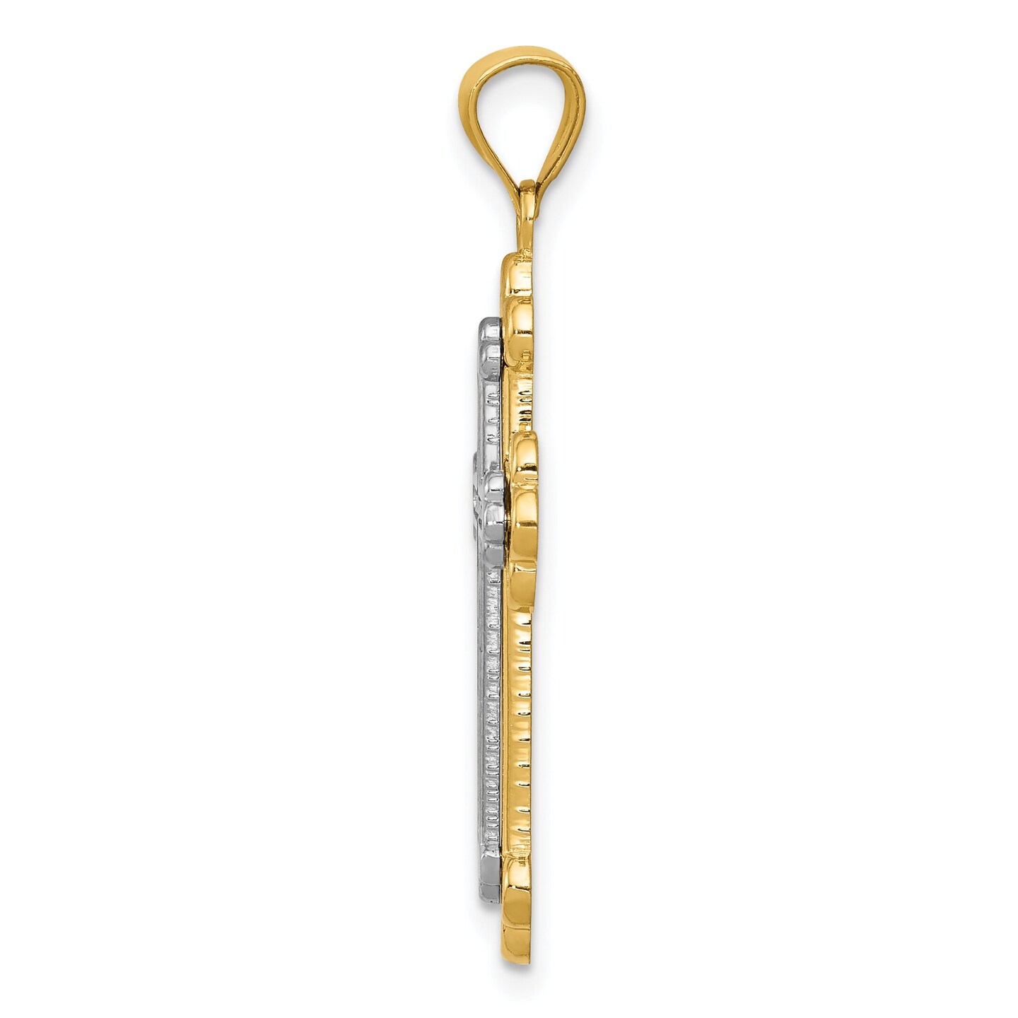 14K Two Tone Gold Budded Cross Pendant Charm Jewelry 26 x 18 mm