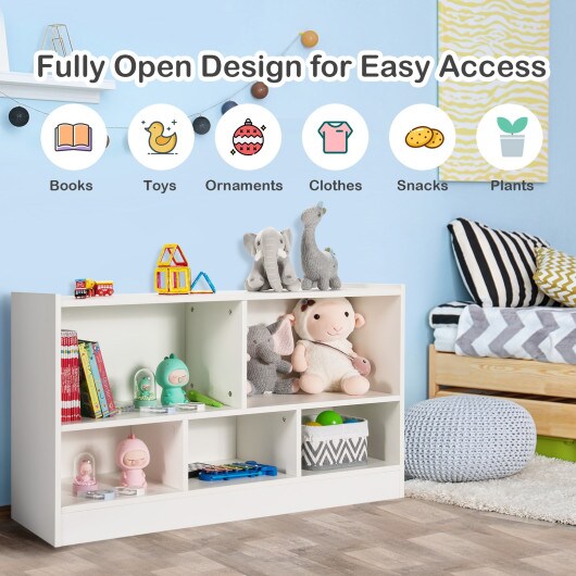 Kids 2-Shelf Bookcase with 5-Cube Wood Toy Storage Organizer Perfect for Children&#x27;s Room or Bedroom