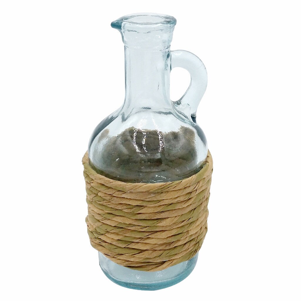 Green Glass Jug Oil / Vinegar with Cork Stopper (Rafia), 8-Ounce