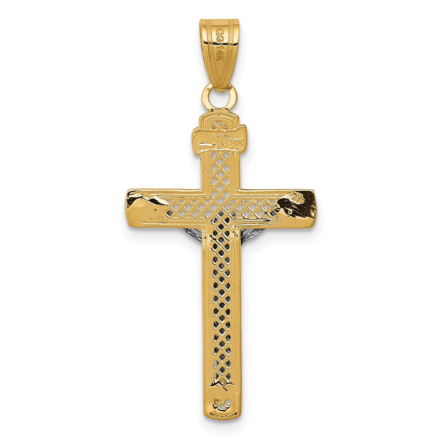 14K Two Tone Gold Diamond Cut Cross Crucifix Pendant Charm Jewelry 33 x 16 mm