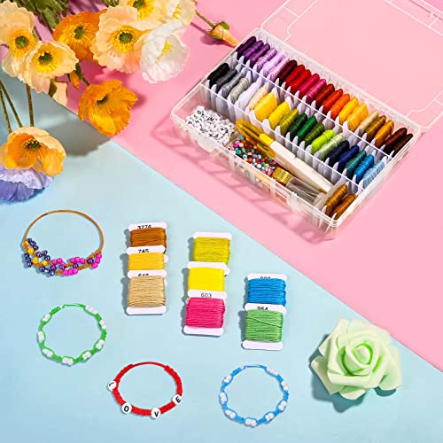 488 Pcs String Bracelet Making Kit, Friendship Bracelet String Kit with 50 Skeins Embroidery Floss Cross Stitch Thread, 400Pcs Friendship Bracelet Beads, 37Pcs Embroidery Tools and Storage Box