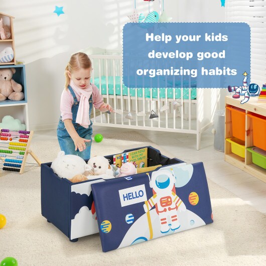 Kids Wooden Upholstered Toy Storage Box with Removable Lid and 4 Dirt-Resistant Feet