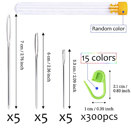 315 Pieces Stitch Locking Clip, Colorful Knitting Markers Crochet Clips with 15 Pieces Big Eyes Blunt Sewing Needles (2inch/2.3inch/2.7inch)