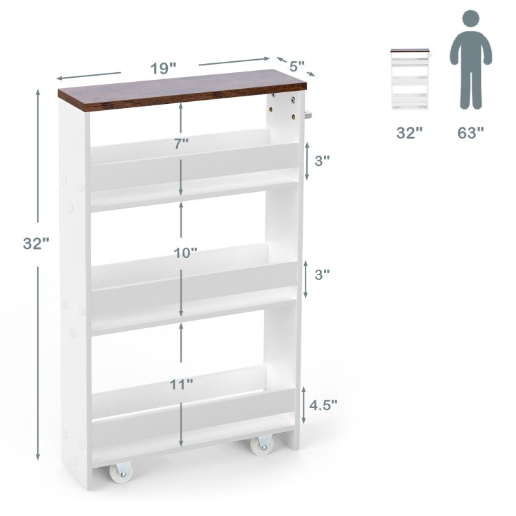 Mobile Rolling Cart with 3-Tier Storage Shelves Rack on Wheels for Kitchen or Bathroom