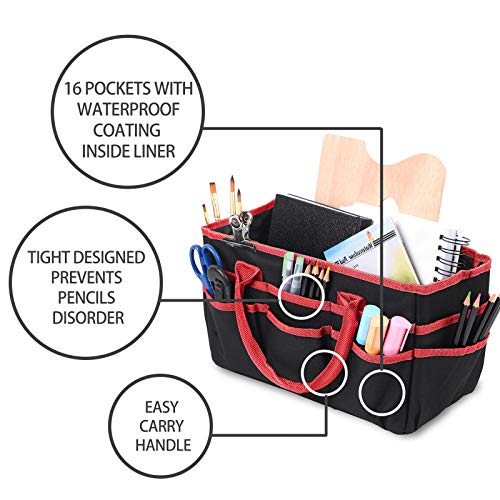 Craft and Art Organizer Tote Bag - Red Nylon Fabric Art Caddy with Pockets - for Art, Craft, Sewing, Medical, and Office Supplies Storage