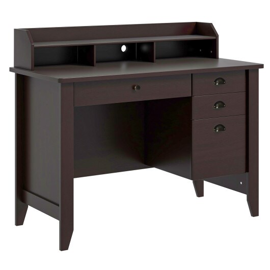 Modern Computer Desk with Storage Shelves and 4 Drawers