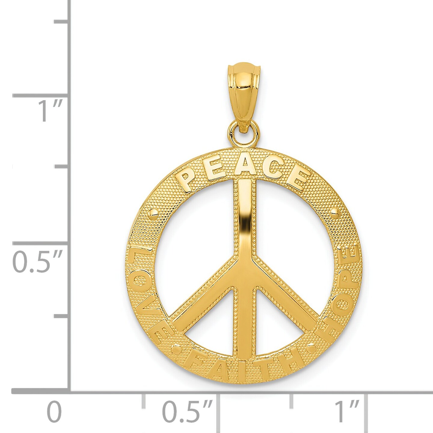 14K Gold Peace/Hope/Faith/Love Peace Sign Pendant Charm Jewelry 25mm x 20mm