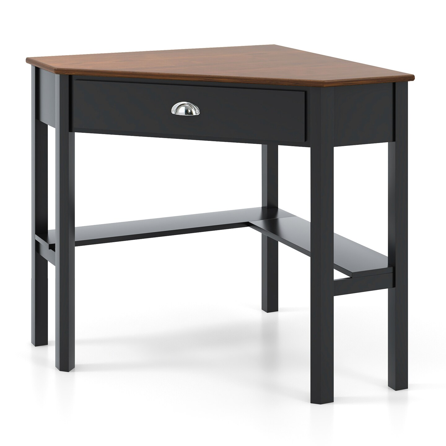 Wooden Corner Computer Desk with Big Storage Drawer and Two Open Shelves