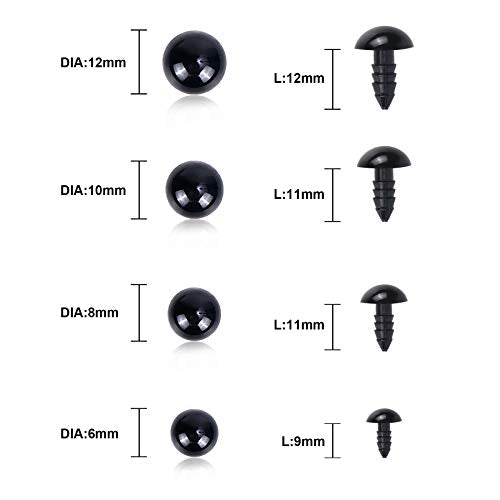 500 Pieces 6-12MM Black Plastic Safety Eyes with Washers for Crochet Animal Crafts Doll Making Supplier Bulk (4 Sizes)
