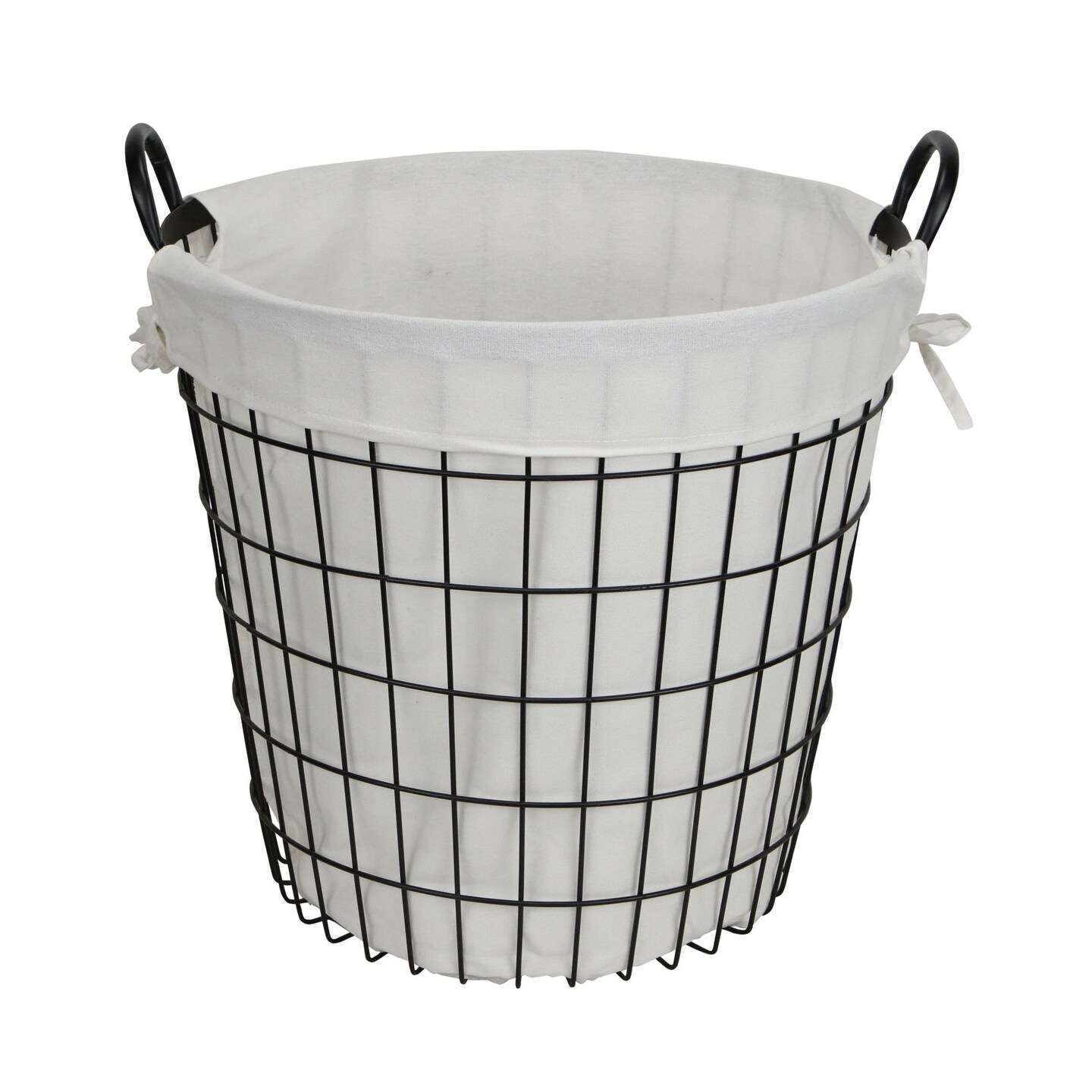 Contemporary Home Living 16" White and Black Lined Wire Basket with Handle
