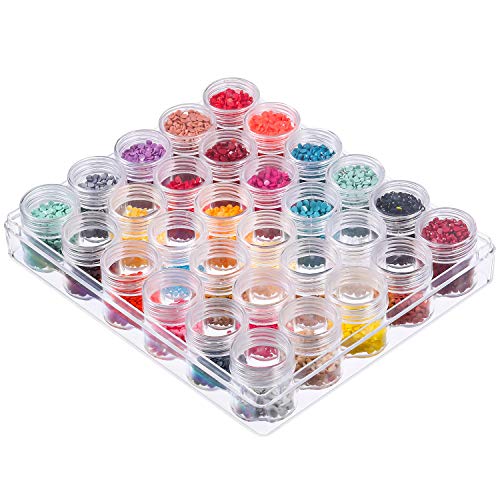 30 PCS Clear Plastic Bead Storage Containers - Storage Jars Diamond Painting Accessory Box Transparent Bottles with Lid for DIY Diamond, Nail and Other Small Items (1.15 x 1 Inch)