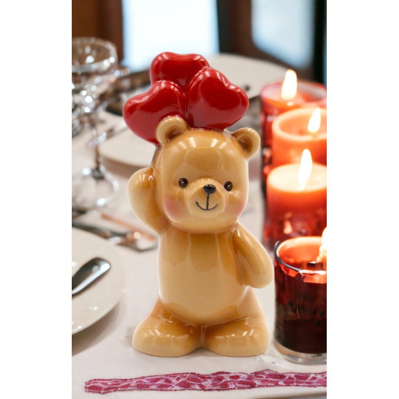 kevinsgiftshoppe Ceramic Teddy Bear With Heart Balloons Vase