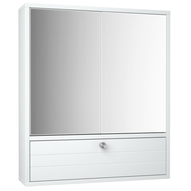 Mirrored Bathroom Wall Cabinet with Adjustable Inner Shelves White
