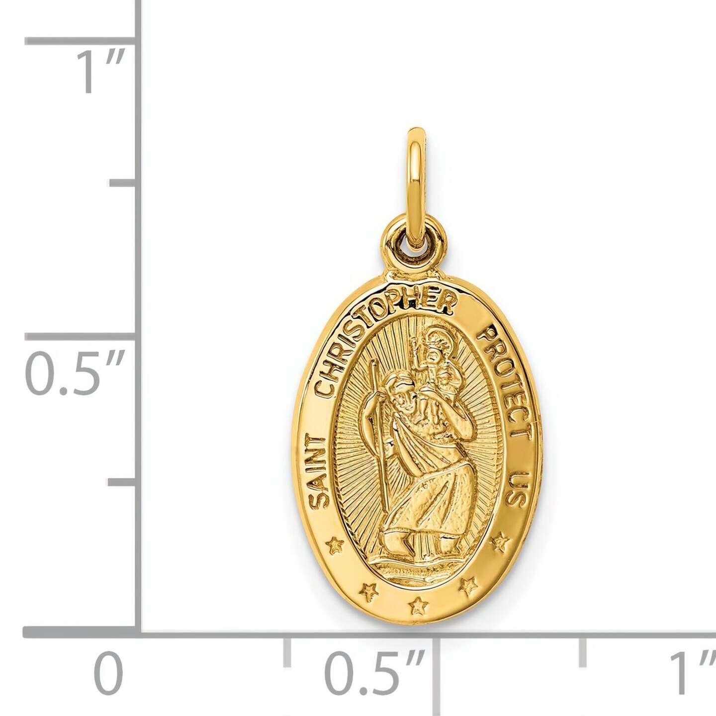14K Yellow Gold Saint Christopher Medal Charm Jewerly 24mm x 12mm