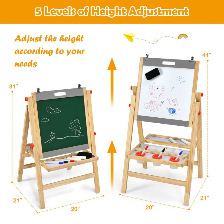 Kids Art Easel with Paper Roll Double Sided Chalkboard and Whiteboard