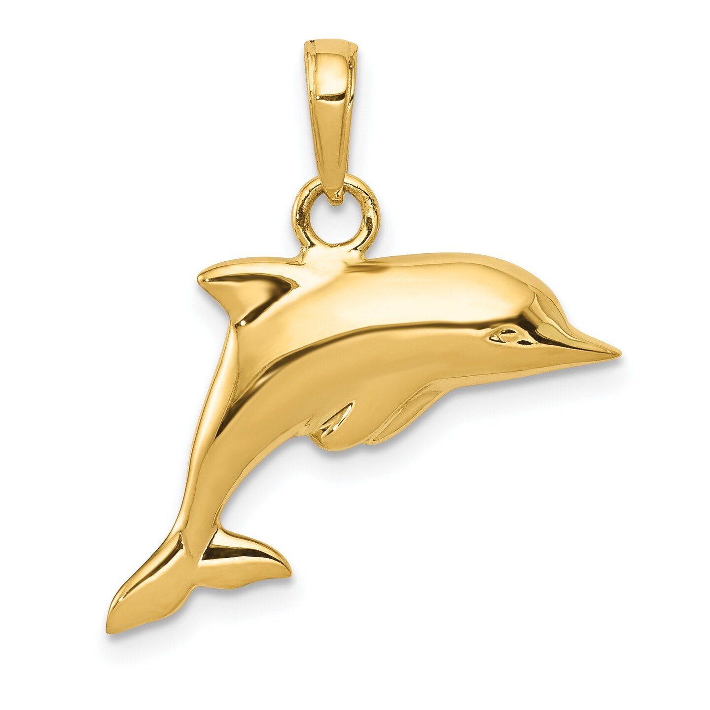 14K Yellow Gold 3D Jumping Dolphin Charm Ocean Pendant! Jewerly 21mm x 23mm