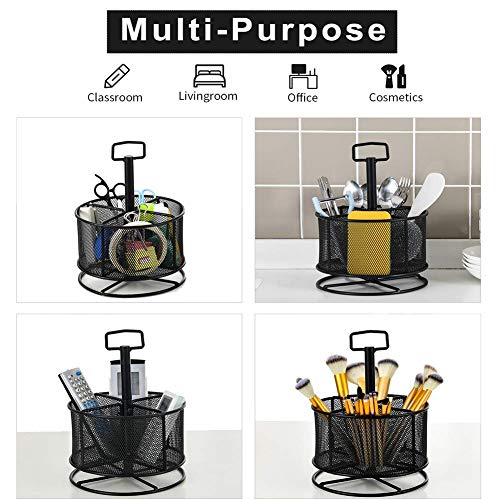 360-Degree Rotating Multi-Functional Pen Holder, 4 Compartments Desktop Stationary Organizer, Home Office Art Supply Storage Box Caddy (Black)